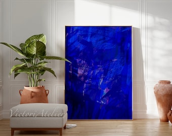 Royal blue Modern Abstract wall art, Minimal blue wall decor, Bright blue abstract painting