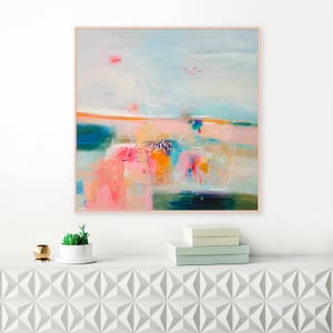Abstract art Giclee print, soft pastel landscape, pink blue painting, acrylic wall art print, VictoriAtelier