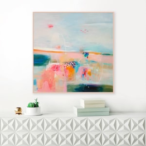 Abstract art Giclee print, soft pastel landscape, pink blue painting, acrylic wall art print, VictoriAtelier