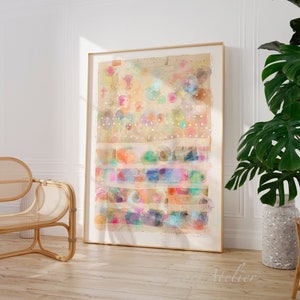 Multicolor watercolor large wall art print, Modern contemporary abstract painting, Statement living room wall decor in light colors