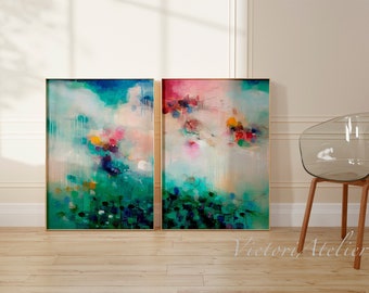 Set of 2 extra large prints, Abstract landscape Giclee fine art print, Large wall art