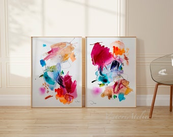 Ensemble de 2 impressions d’art aquarelle colorées, grande impression giclée de peinture à l’aquarelle, impression d’art abstrait moderne, VictoriAtelier