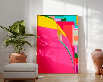 Vibrant pink magenta abstract wall art, Abstract painting, Colorful large wall art, Large abstract art Bright geometric color block wall art