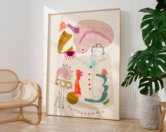 Abstract painting print, Neutral colors large minimalist abstract art, Modern textured pastel multicolor, Trendy aesthetic large wall art