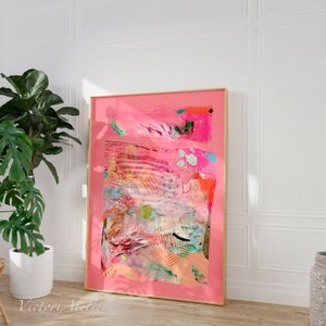 Bright pink abstract art, Modern textured abstract painting print, Vibrant magenta Eclectic wall decor