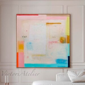 Impresión de pintura abstracta en colores pastel, lienzo extragrande para pared imagen 3