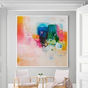 Bright colorful abstract art print, Coloured abstract painting, Extra large wall art