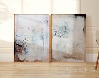 Abstract Art Giclée Print Set, Beige Black Minimalist Wall Decor