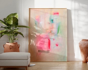 Abstraktes Gemälde, abstrakte Kunst Minimalist Beige Rosa Klarlack, modernes Dekor, große Malerei