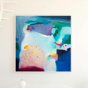 Impresión giclée abstracta moderna de gran tamaño, paisaje en azul y verde, impresión artística de pared moderna y colorida de gran tamaño.
