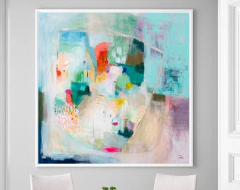 Wall art abstract painting giclee print, modern acrylic painting, large abstract print, green floral art, modern abstract art
