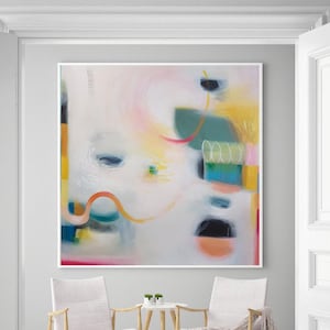 Yellow and pink abstract print, Extra large wall art,, Abstract art print geometrical