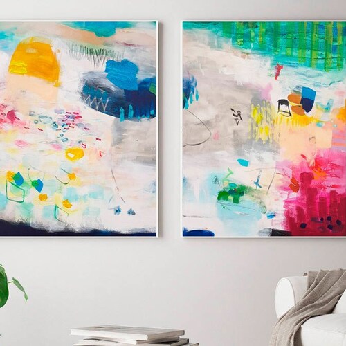 Large Set of 2 Abstract Painting Oversized Canvas Wall Art Etsy