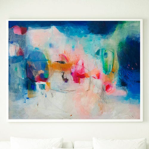 Large Abstract Art Giclee Print Blue Landscape Print Modern Etsy