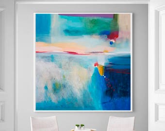 Large Abstract Seascape Canvas Print, Giclee Blue Painting