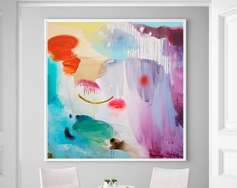 Abstract painting print, purple and multicolor Living room wall art, abstract painting, colorful print