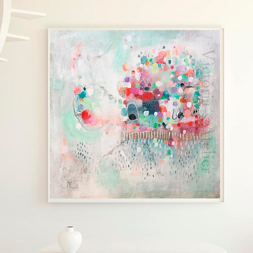 Acrylic Abstract Painting Giclee Print Teal Wall Art Large Etsy