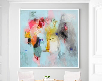 Light Blue Abstract Art Print, Large Giclée, Modern Wall Decor