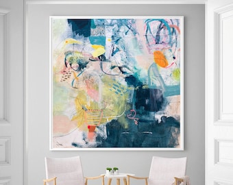 Blauwe abstracte kunstprint, modern giclee-muurdecoratie