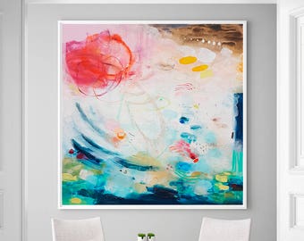 Abstract painting print, modern painting print, large painting, modern wall art print, pink and blue painting, abstract canvas art