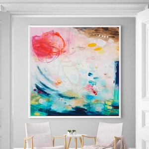 Impresión de pintura abstracta, impresión de pintura moderna, pintura grande, impresión de arte de pared moderno, pintura rosa y azul, arte de lienzo abstracto