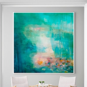 Abstract art, Emerald green large wall art, Abstract painting print, Green abstract landscape