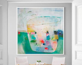 Home decor art print, large canvas giclee print, floral art prints, green geometric art, large wall art living room decor