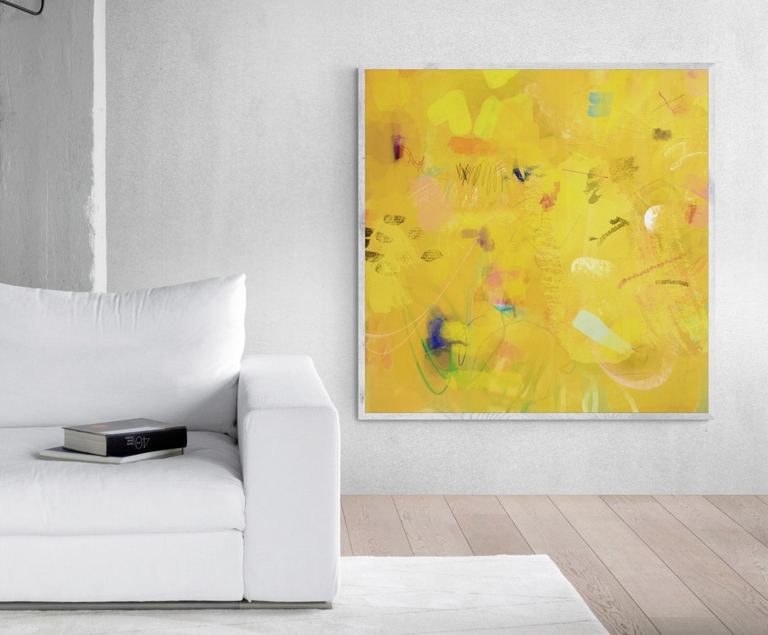 Bright Yellow Wall Art Print, Extra Large Abstract Print, Vibrant