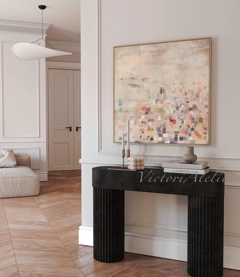 Image showcasing Soft White Abstract Wall Art Print, Modern Pastel Painting, Neutral ...