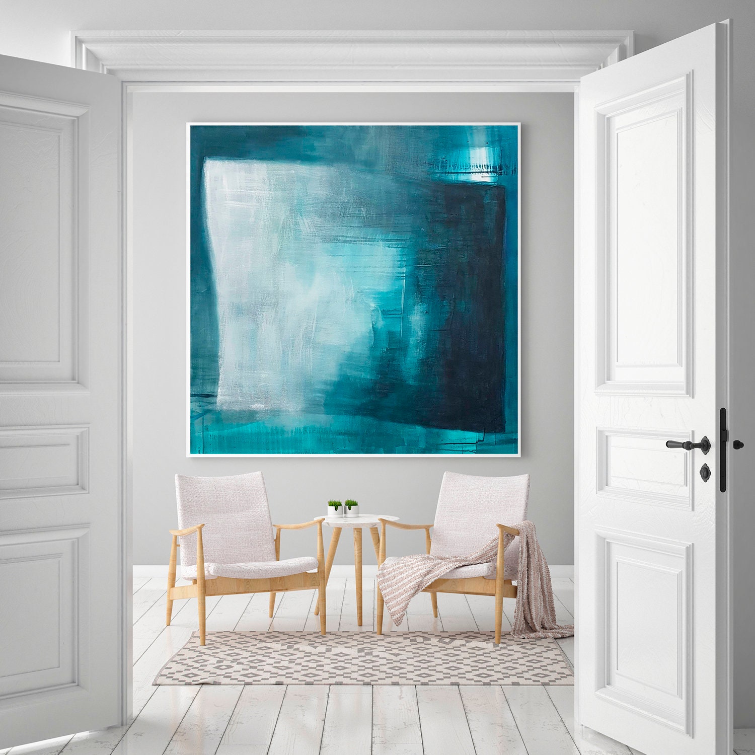 Extra large wall art print, Blue and white abstract painting, Blue modern wall decor, Abstract minimalist art print