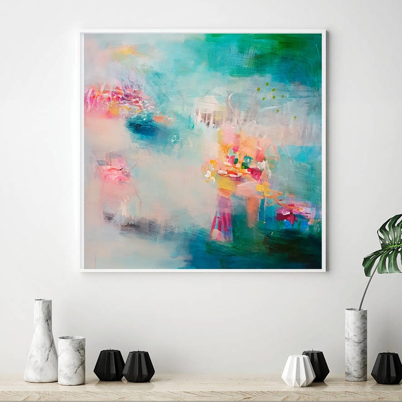 Blue Wall Art Abstract Print Large Giclee Print Teal and Etsy