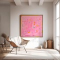 Abstract painting print, pink minimalist abstract art, modern wall decor, pink and yellow wall art. product logo