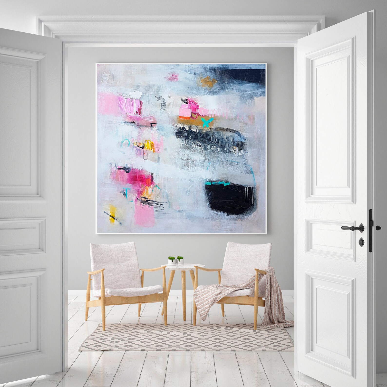 Black and Pink Abstract Art Print, Modern Wall Decor - Etsy