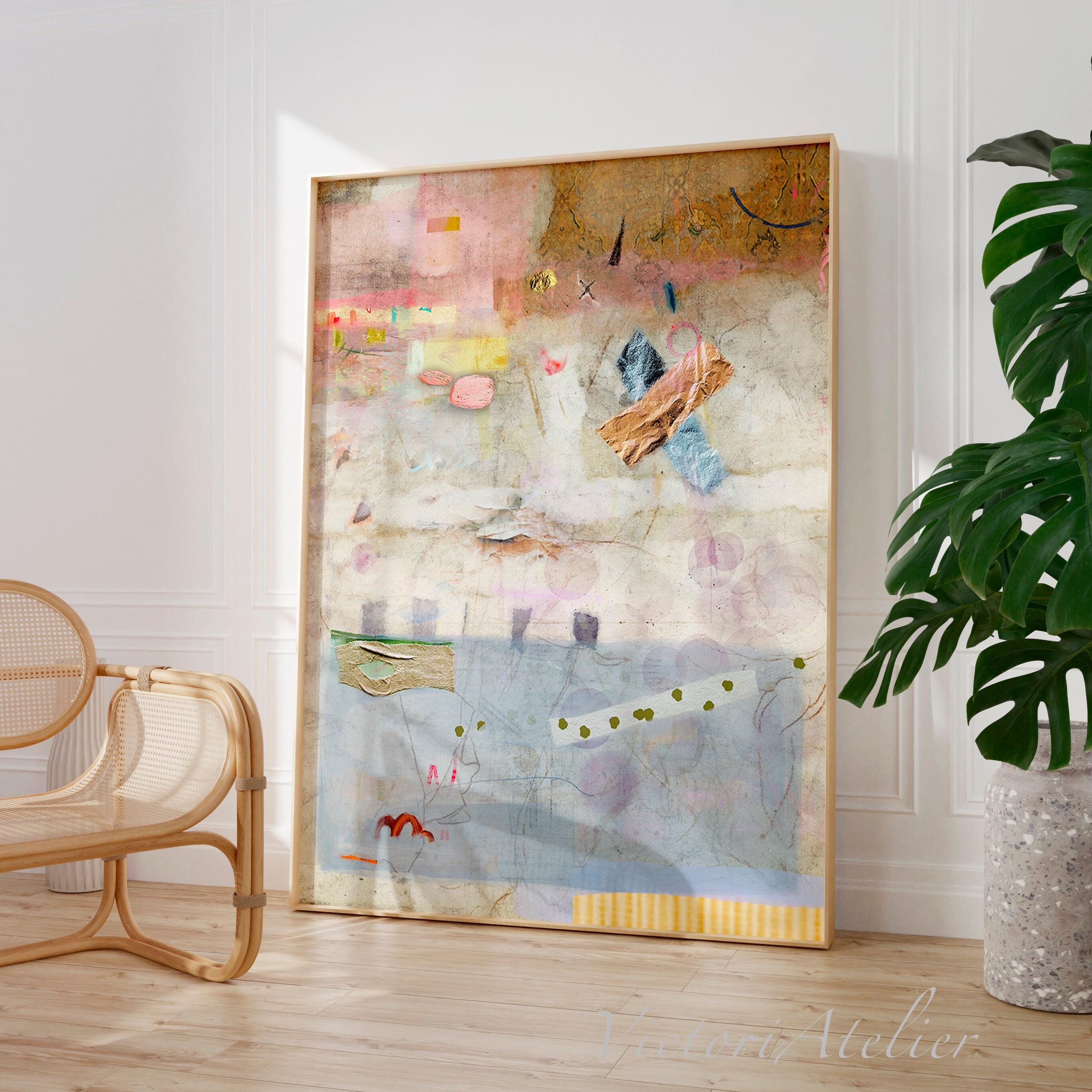Abstract wall art print, Neutral colors large minimalist abstract art, Modern textured beige light blue art, Trendy aesthetic large wall art