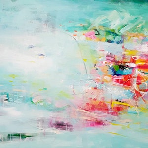 Mintgrönt abstrakt konsttryck, blågrön modern målning, giclée-reproduktion bild 3