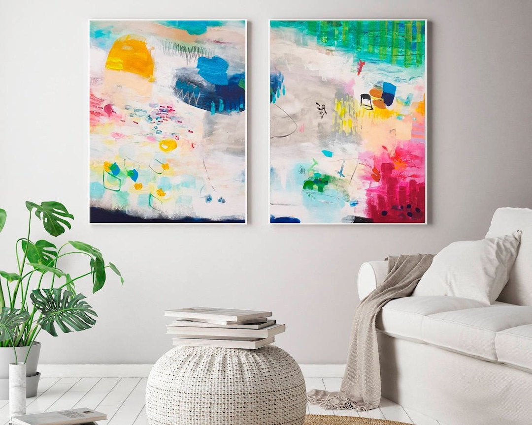 Abstract Prints Set Set of Two Paintings Extra Large Wall - Etsy