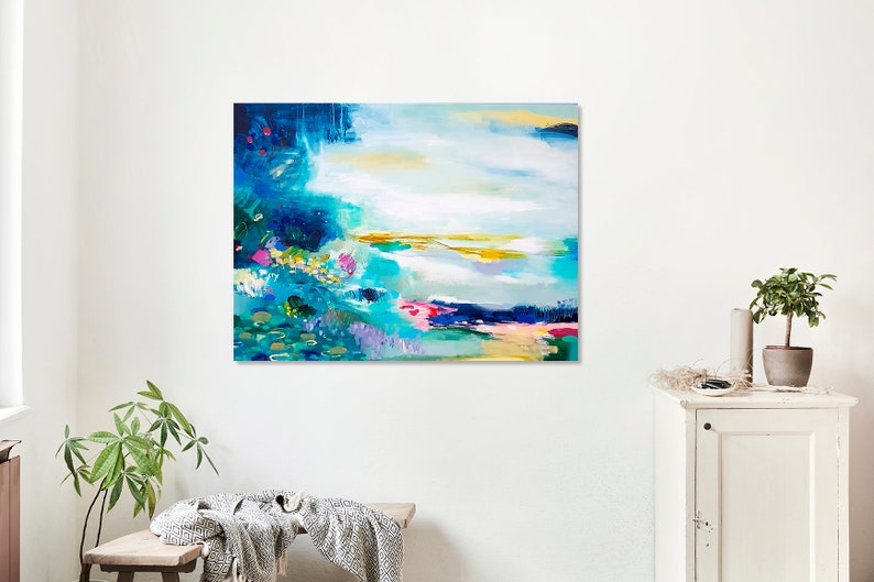 Abstract Blue Wall Art Print, Modern Landscape, Painting art print, Large Giclee print, blue painting, large wall art, large painting print image 3