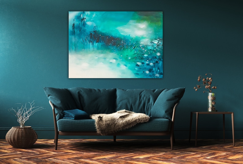 Abstract Blue and Green Wall Art Print Modern Coastal Wall Etsy