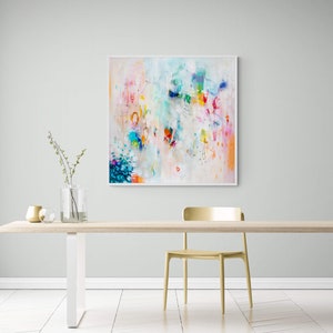 Abstract art painting print , White and multicolor Extra large wall art print, Canvas decor for living room, Art over coach sofa image 8