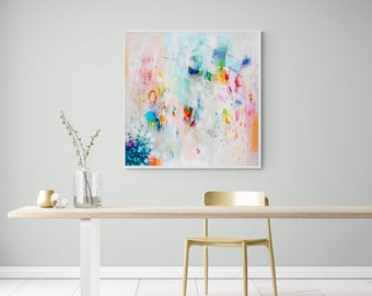 ホワイトマルチカラーのモダンな抽象画、リビングルームの装飾 - Etsy 日本