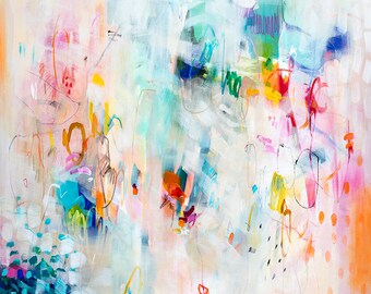 ホワイトマルチカラーのモダンな抽象画、リビングルームの装飾 - Etsy 日本