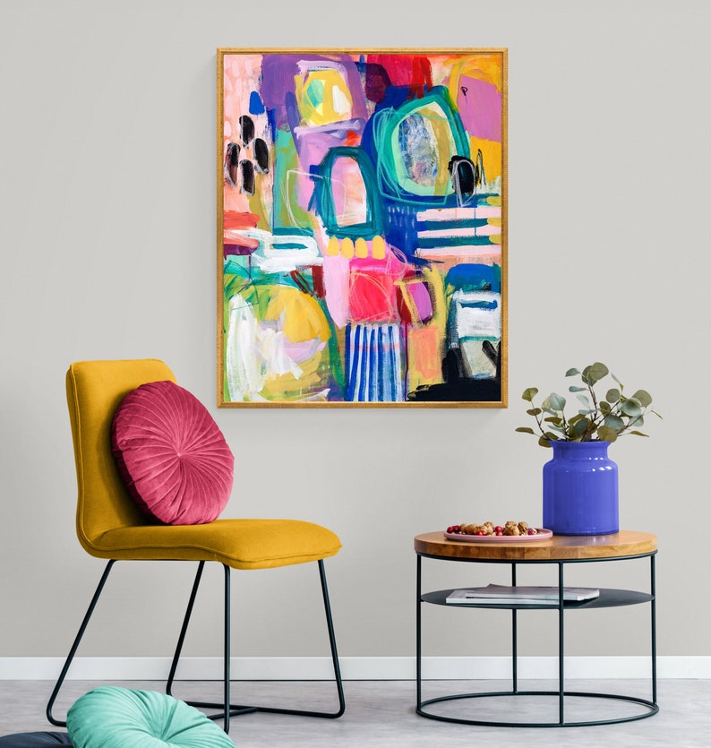 Colorful abstract	,abstract print,	abstract art,	abstract painting,	vivid colours art,	funky wall art,	bright prints,	multicolor wall art,	large wall art,	modern wall decor,	yellow pink blue,	abstract canvas art,	colorful canvas