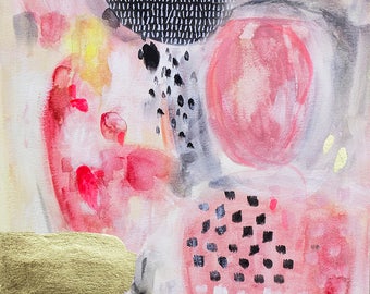 抽象画ジクレープリント、ピンクと黒のプリント、抽象アクリル画