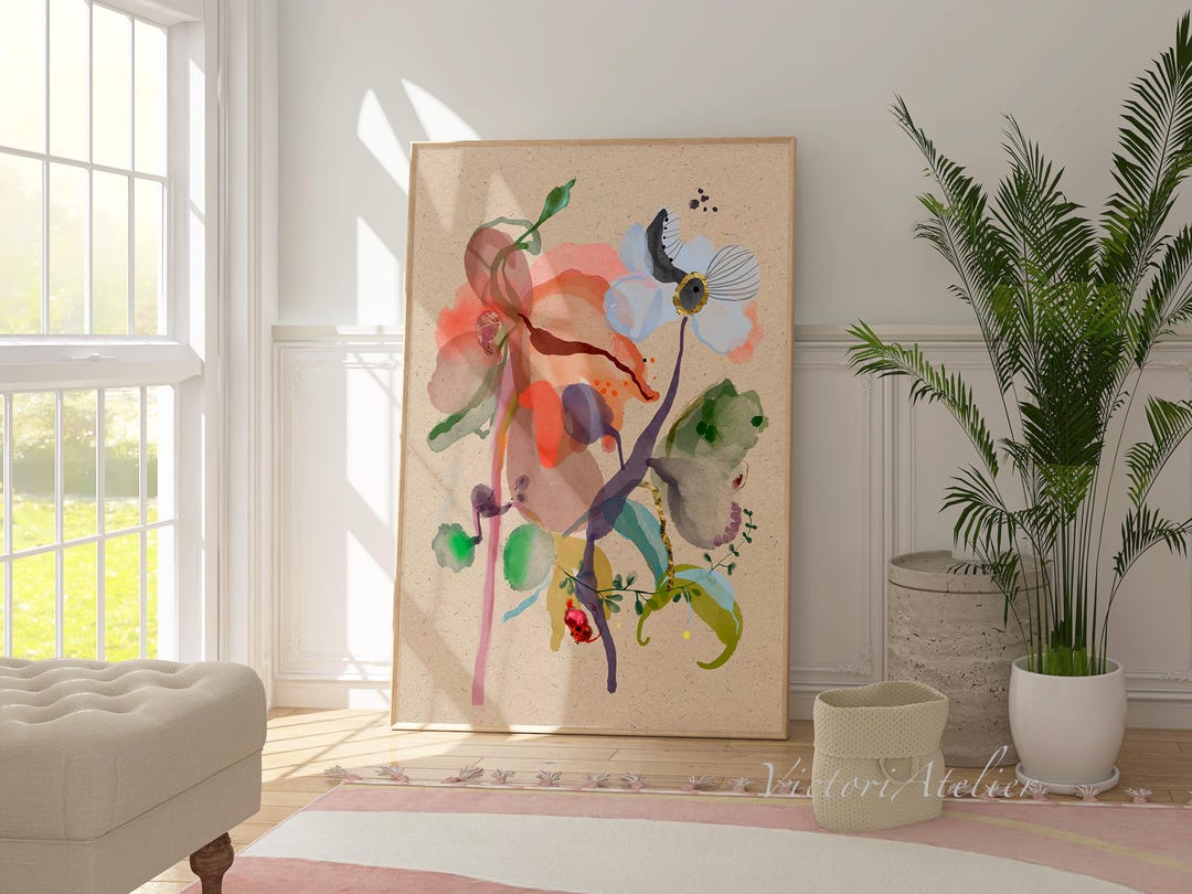 Abstract Floral Wall Art Print, Colorful Botanical Maximalist Poster ...