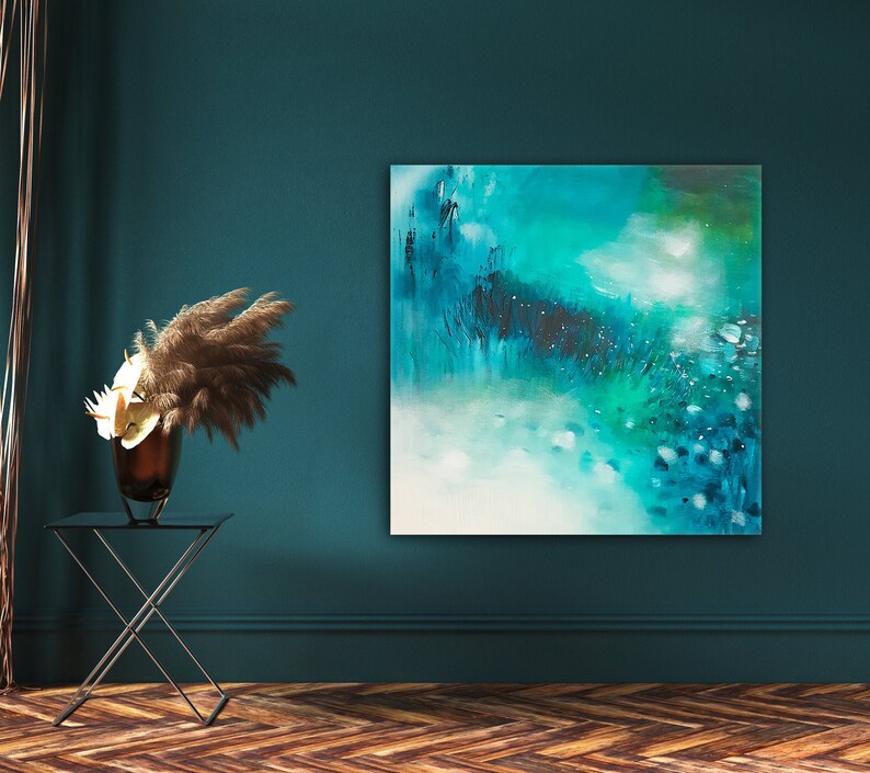 Abstract Blue and Green Wall Art Print Modern Coastal Wall Etsy