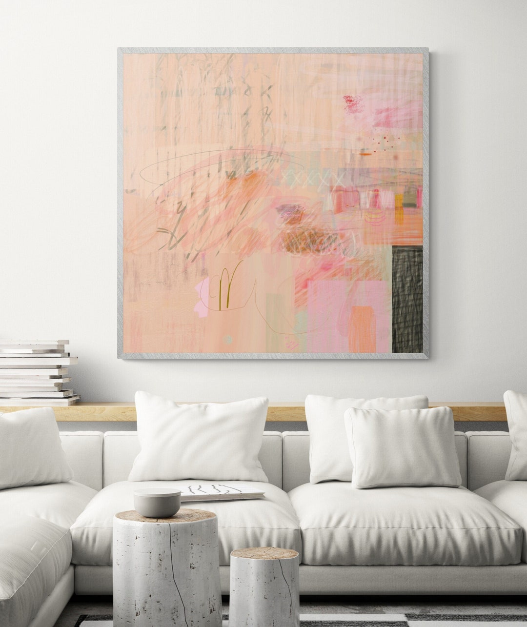 Light Coral Modern Abstract Wall Art Minimalist Light Pink - Etsy