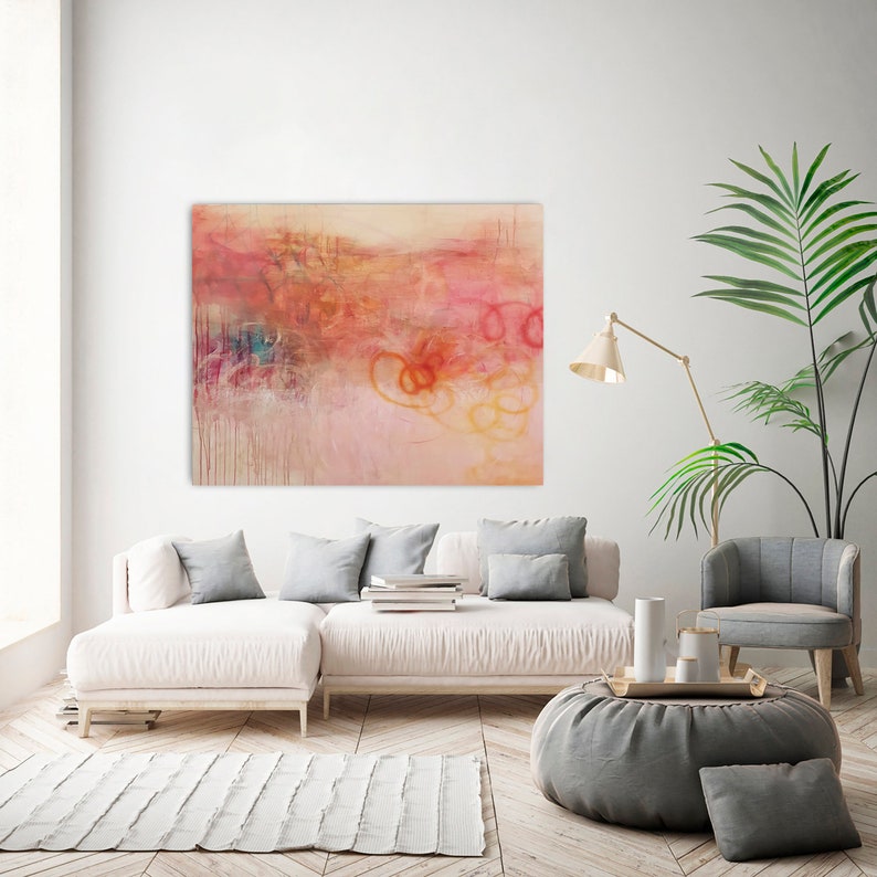 Burnt orange and pink abstract art print, Large abstract painting, Soft pastel colors minimalist artwork image 3