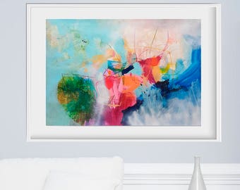 Large Blue Abstract Giclee Print, Modern Wall Art