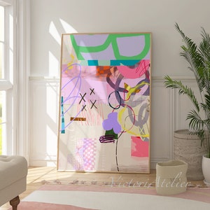 Pastel Abstract Painting Print, Modern Boho Wall Art