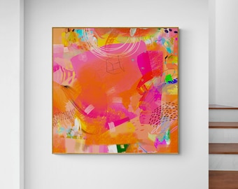 Orange and Pink Abstract Art Print, Bright Colorful Wall Decor